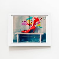 Warren Reed - Designer Retro Red Shoes Framed Art Print in White | Size: W8" x H10"