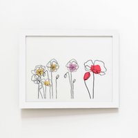 Warren Reed - Designer Linear Art Flowers Framed Art Print in White | Size: W12" x H16"