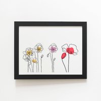 Warren Reed - Designer Linear Art Flowers Framed Art Print in Black | Size: W20" x H30"