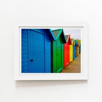 Warren Reed - Designer Beach Huts, Whitby Framed Art Print in White | Size: W12" x H16"