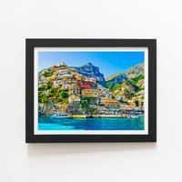Warren Reed - Designer Summer In Postiano, Amalfi Coast, Italy Framed Art Print in Black | Size: W12" x H16"