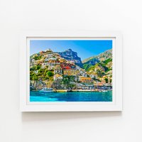 Warren Reed - Designer Summer In Postiano, Amalfi Coast, Italy Framed Art Print in White | Size: W20" x H30"
