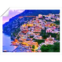 Warren Reed - Designer Postiano At Dusk, Amalfi Coast, Italy Unframed Art Print | Size: W24" x H36"
