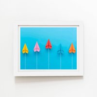 Warren Reed - Designer Paper Aeroplanes Framed Art Print in White | Size: W8" x H10"