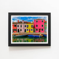 Warren Reed - Designer Bright & Colorful Houses In Burano Island Framed Art Print in Black | Size: W8" x H10"