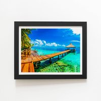 Warren Reed - Designer Maldive Beach Resort Framed Art Print in Black | Size: W12" x H16"