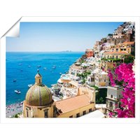 Warren Reed - Designer Positano With Flowers, Italy Unframed Art Print | Size: W8" x H10"