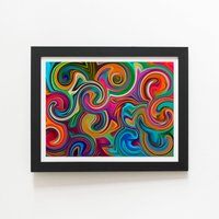 Warren Reed - Designer Colourful Wave Pattern Framed Art Print in Black | Size: W8" x H10"