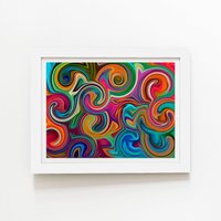 Warren Reed - Designer Colourful Wave Pattern Framed Art Print in White | Size: W12" x H16"
