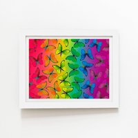 Warren Reed - Designer Multicoloured Butterfly Pattern Framed Art Print in White | Size: W20" x H30"