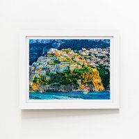 Warren Reed - Designer Positano, Amalfi Coast Framed Art Print in White | Size: W16" x H24"
