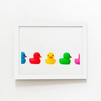 Warren Reed - Designer Coloured Rubber Ducks Framed Art Print in White | Size: W20" x H30"