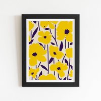 Warren Reed - Designer Vintage Tropical Flowers Framed Art Print in Black | Size: W12" x H16"