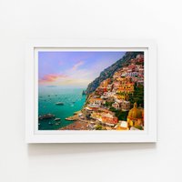 Warren Reed - Designer Positano, Amalfi Framed Art Print in White | Size: W20" x H30"