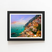 Warren Reed - Designer Positano, Amalfi Framed Art Print in Black | Size: W24" x H36"