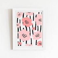 Warren Reed - Designer Pastel Pink Flowers Framed Art Print in White | Size: W8" x H10"