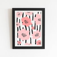 Warren Reed - Designer Pastel Pink Flowers Framed Art Print in Black | Size: W16" x H24"