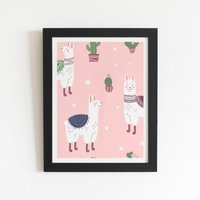 Warren Reed - Designer Happy Lama Framed Art Print in Black | Size: W8" x H10"