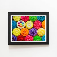 Warren Reed - Designer Bright Colourful Cupcakes Framed Art Print in Black | Size: W24" x H36"