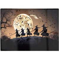 Warren Reed - Designer Witches Riding Broomsticks Glass Chopping Board in Brown