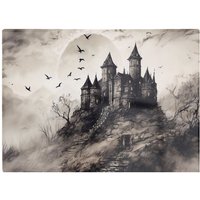 Warren Reed - Designer A Realistic Drawing Of A Haunted Castle Glass Chopping Board in Grey