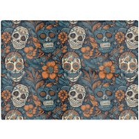 Warren Reed - Designer Dia De Los Muertos Skulls Pattern Glass Chopping Board in Blue