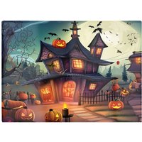 Warren Reed - Designer Spooky Halloween House Glass Chopping Board in Orange