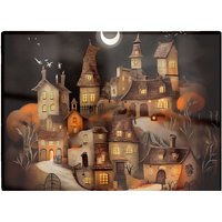 Warren Reed - Designer Spooky Halloween Village Glass Chopping Board in Orange
