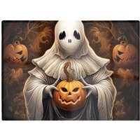 Warren Reed - Designer Spooky White Ghost Holding Pumpkin Glass Chopping Board