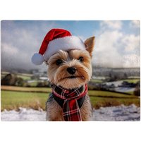Warren Reed - Designer Snowy Christmas Yorkshire Terrier Glass Chopping Board