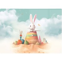 Warren Reed - Designer White Rabbit On A Beach Holiday Glass Chopping Board in Yellow