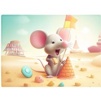 Warren Reed - Designer A Mouse On A Beach Holiday Glass Chopping Board in Yellow