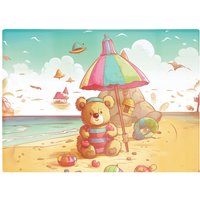 Warren Reed - Designer Lucky Teddy Bear On A Beach Holiday Glass Chopping Board in Yellow
