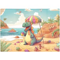 Warren Reed - Designer Dragon On A Beach Holiday Glass Chopping Board in Yellow