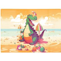 Warren Reed - Designer Crocodile On A Beach Holiday Glass Chopping Board in Yellow