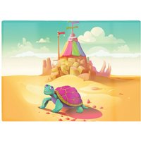 Warren Reed - Designer Turtle On A Beach Holiday Glass Chopping Board in Yellow