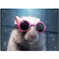 Warren Reed - Designer Splashart Doormouse With Pink Glasses Glass Chopping Board