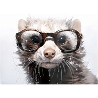Warren Reed - Designer Splashart Ferret With Glasses Glass Chopping Board in Grey