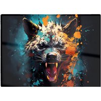 Warren Reed - Designer Splashart Angry Hyena Face Glass Chopping Board in Blue