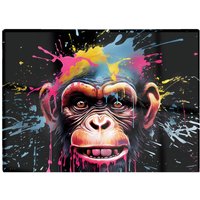 Warren Reed - Designer Multi Coloured Monkey Face Splashart Glass Chopping Board in Blue