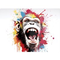 Warren Reed - Designer Coloured Splashart Crazy Monkey Face Glass Chopping Board in Red