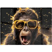 Warren Reed - Designer Splashart Monkey Face With Yellow Glasses Glass Chopping Board in Orange