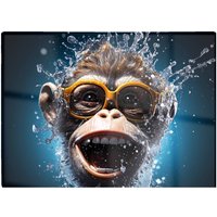 Warren Reed - Designer Splashart Cheeky Chimp Face With Glasses Glass Chopping Board in Blue
