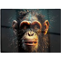 Warren Reed - Designer Splashart Monkey Face Glass Chopping Board in Black
