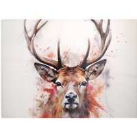 Warren Reed - Designer Watercolour Splashart Stag Face Glass Chopping Board in Brown