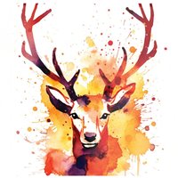 Warren Reed - Designer Watercolour Stag Face Glass Chopping Board in Orange