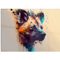 Warren Reed - Designer Hyena Face Splashart Light Background Glass Chopping Board in Brown