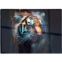 Warren Reed - Designer Tiger Face Splashart Dark Background Glass Chopping Board in Brown