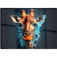 Warren Reed - Designer Blue Giraffe Face Splashart Glass Chopping Board in Grey