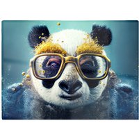 Warren Reed - Designer Panda With Golden Glasses Splashart Glass Chopping Board in Yellow